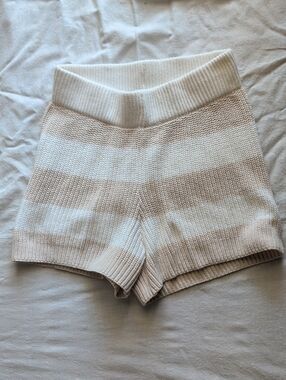 Sincerely Jules Cream & Beige Striped High-Waist Knit Shorts